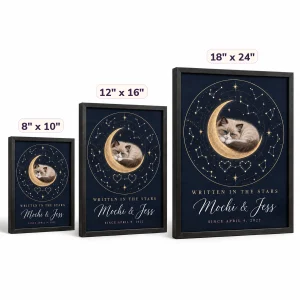 The Cat and You Constellation Love Print in 8" x 10" and 12" x 16" and 18" x 24" sizes side by side
