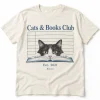 Cat book lover shirt – Cat Book Club Shirt with a black-and-white bobtail cat and the text "Cats & Books Club", "Est. 2021", "Miso", product photo on a white background