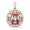Cat dad christmas ornament – Cat Dad Scandinavian Folk Christmas Ornament with a big gray-and-white British Shorthair and the text "CAT DAD", "Moose", "2026", product photo on a white background