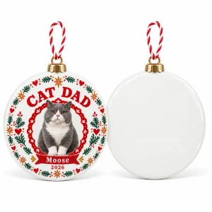 Front and back of the Cat Dad Scandinavian Folk Christmas Ornament