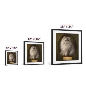 The Cat Memorial Oil Portrait Framed Print in 8" x 10" and 12" x 16" and 18" x 24" sizes side by side