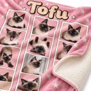 Close-up of the Cat Photo Booth Blanket print showing the cat's fur detail and the plush fleece