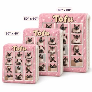 The Cat Photo Booth Blanket in 30" x 40" and 50" x 60" and 60" x 80" sizes side by side