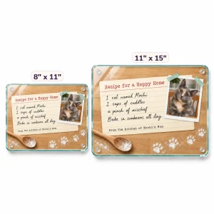 The Recipe for a Happy Home Cat Cutting Board in 8" x 11" and 11" x 15" sizes side by side