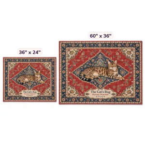 The Vintage Persian Medallion Cat Rug in 36" x 24" and 60" x 36" sizes side by side
